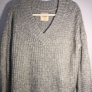 Hollister Grey Knit V-neck Sweater
